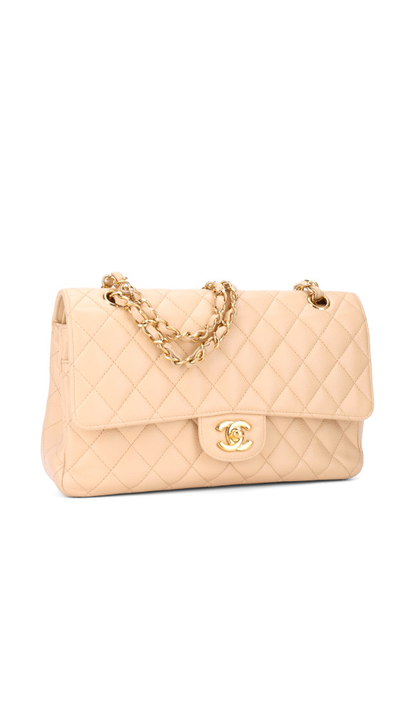 Chanel Classic Double Flap Bag Size Medium Caviar Beige