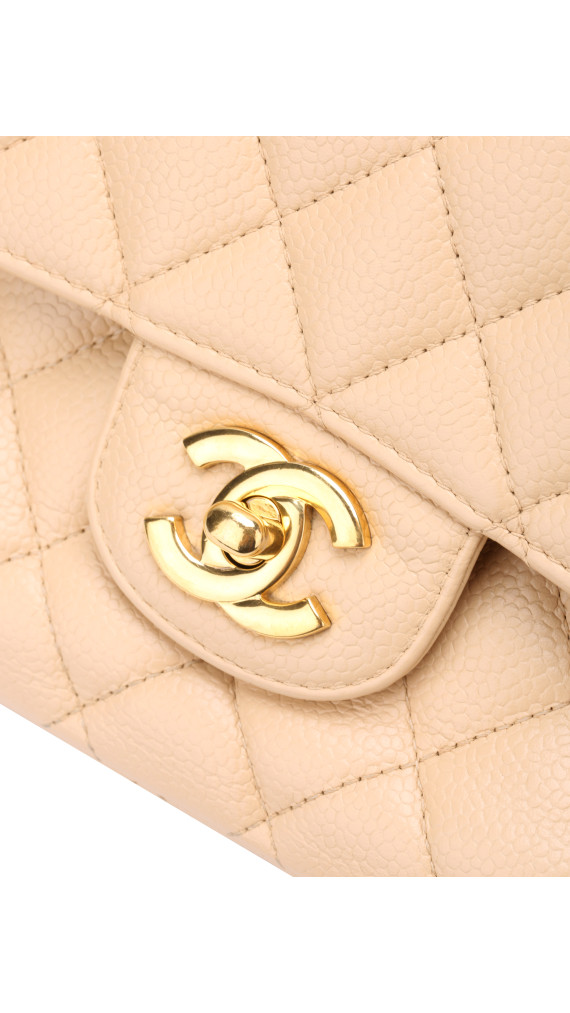 Chanel Classic Double Flap Bag Size Medium Caviar Beige