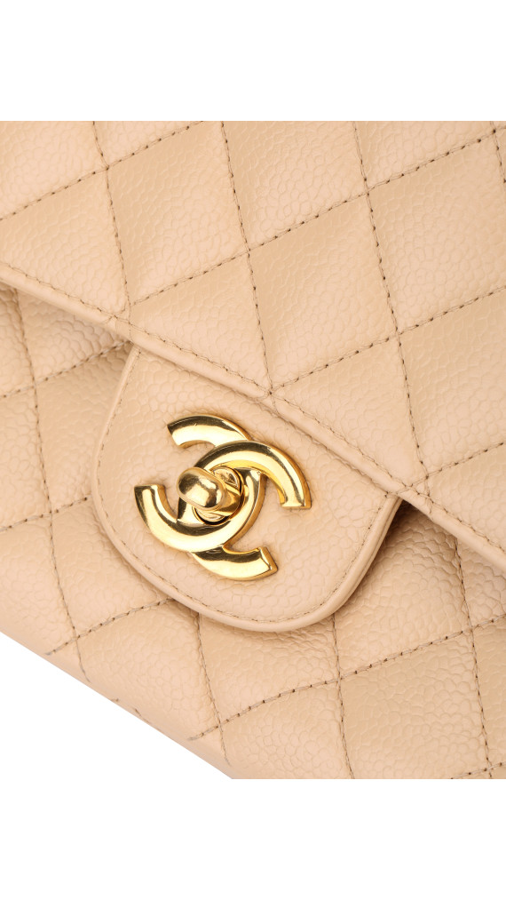 Chanel Classic Double Flap Bag Size Medium Caviar Beige