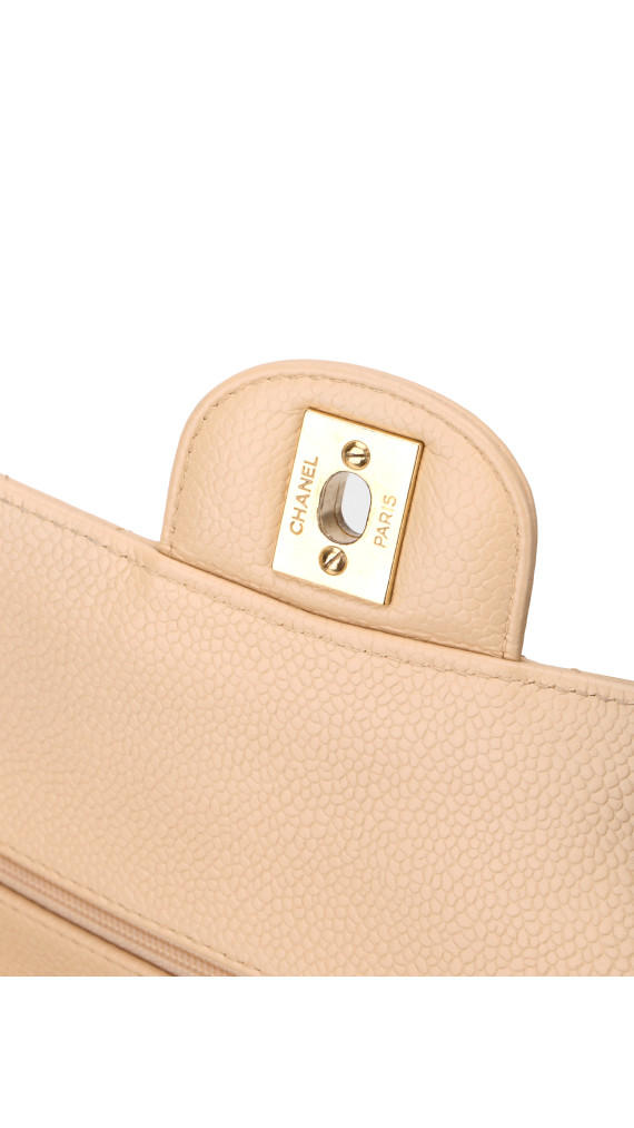 Chanel Classic Double Flap Bag Size Medium Caviar Beige