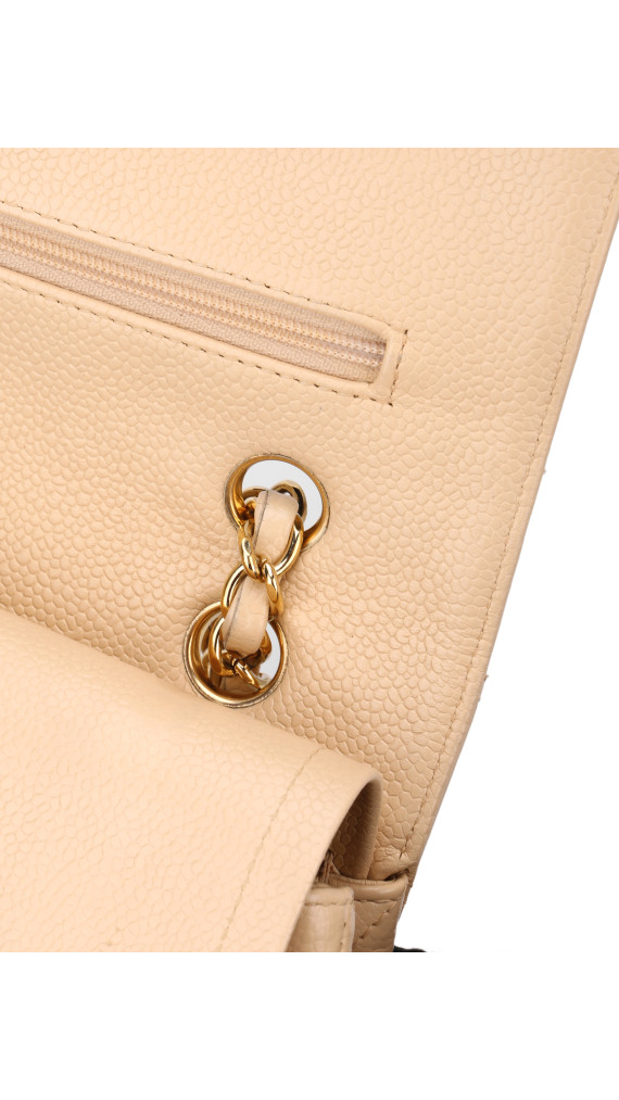 Chanel Classic Double Flap Bag Size Medium Caviar Beige