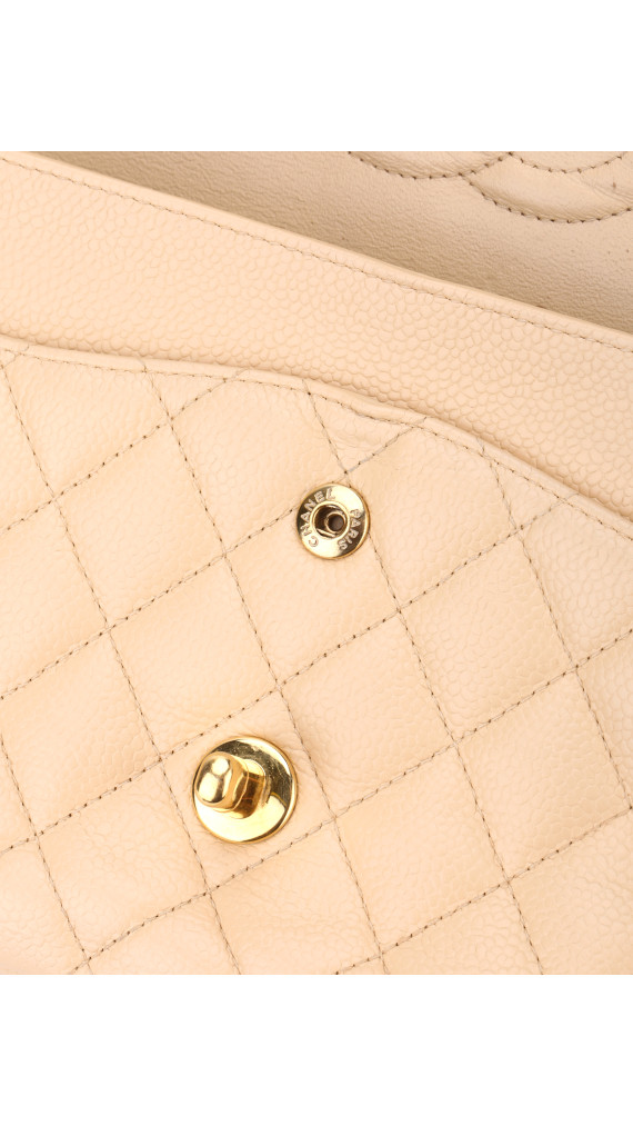 Chanel Classic Double Flap Bag Size Medium Caviar Beige