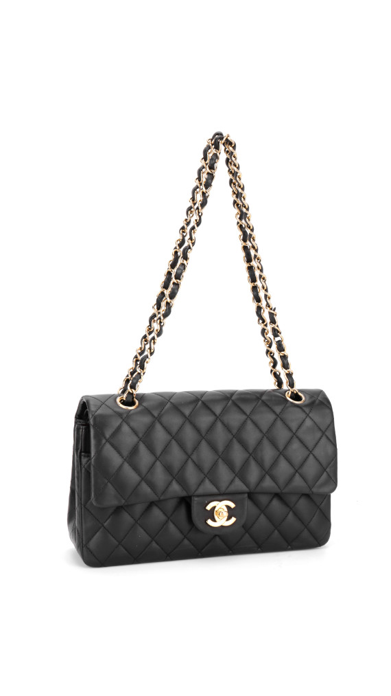 Chanel Classic Double Flap Bag i Size Medium Sort Lammeskinn