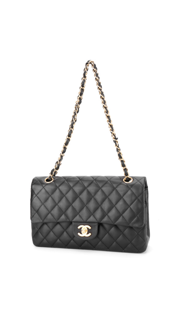 Chanel Classic Double Flap Bag i Size Medium Sort Lammeskinn