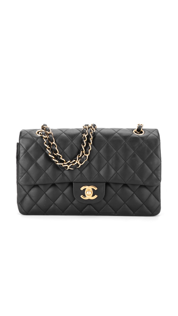 Chanel Classic Double Flap Bag i Size Medium Sort Lammeskinn
