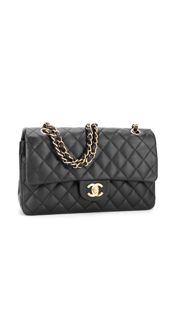 Chanel Classic Double Flap Bag i Size Medium Sort Lammeskinn