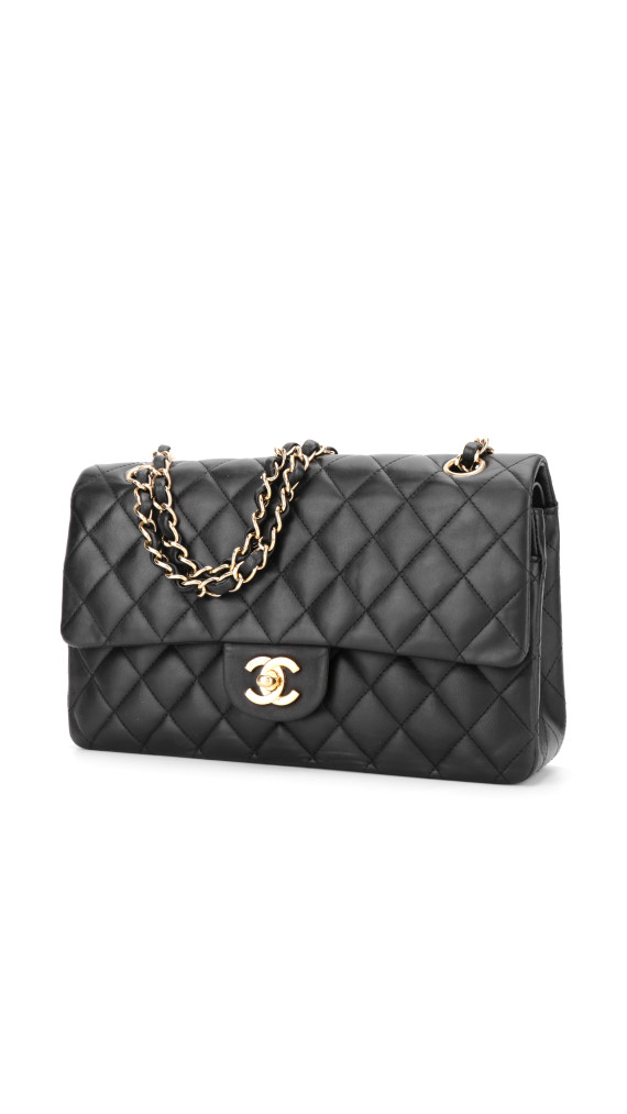 Chanel Classic Double Flap Bag i Size Medium Sort Lammeskinn