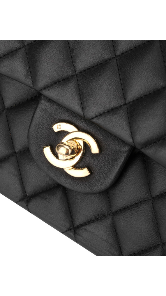 Chanel Classic Double Flap Bag i Size Medium Sort Lammeskinn