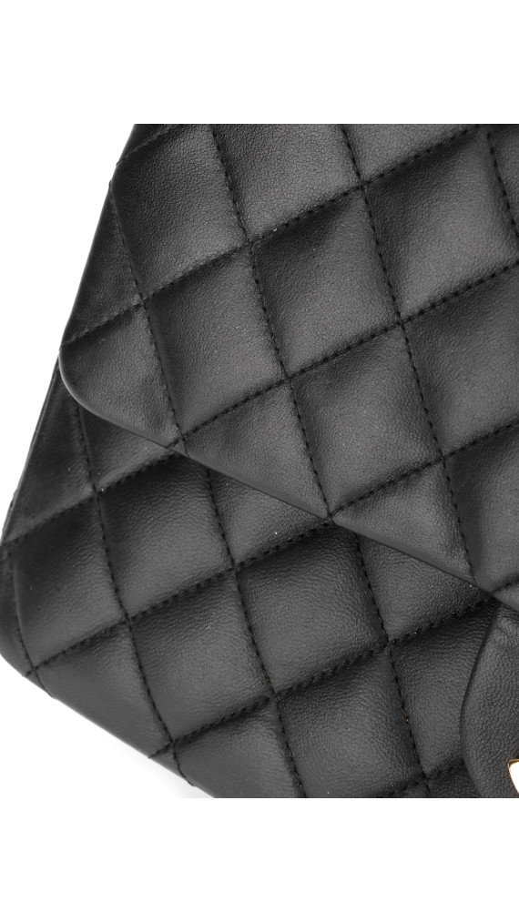 Chanel Classic Double Flap Bag i Size Medium Sort Lammeskinn