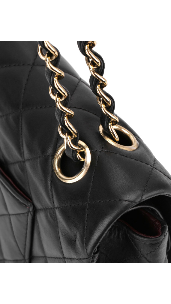 Chanel Classic Double Flap Bag i Size Medium Sort Lammeskinn