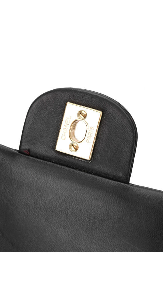Chanel Classic Double Flap Bag i Size Medium Sort Lammeskinn