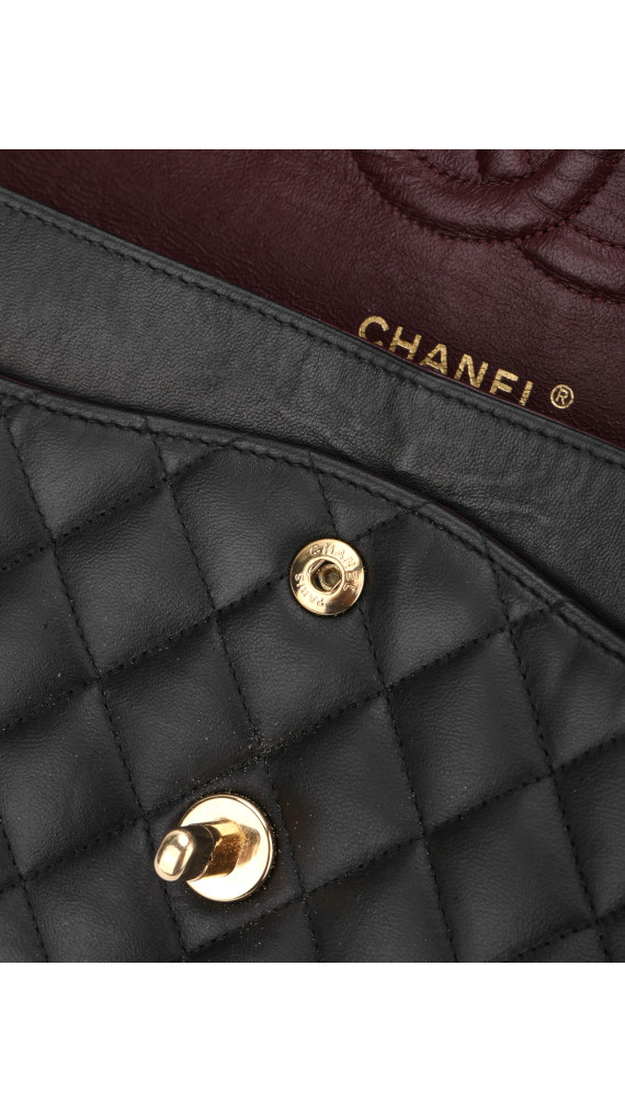 Chanel Classic Double Flap Bag i Size Medium Sort Lammeskinn