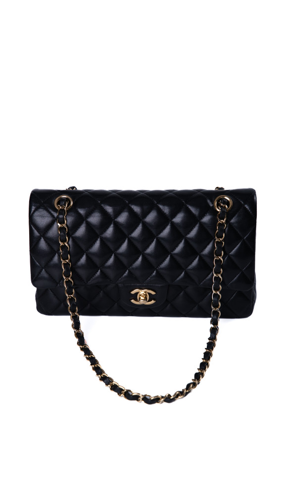 Chanel Classic Double Flap Bag i Size Medium Sort Lammeskinn