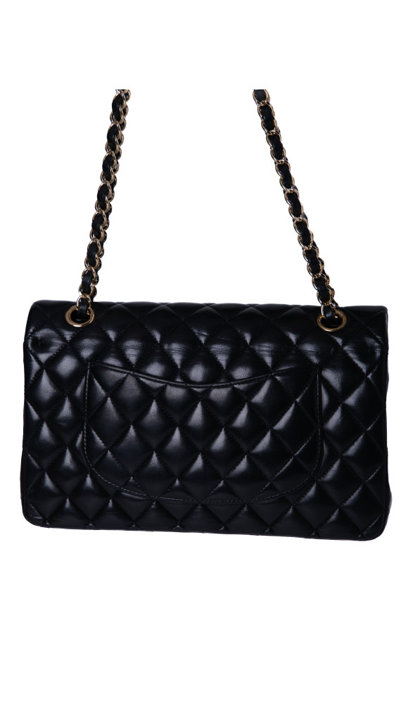 Chanel Classic Double Flap Bag i Size Medium Sort Lammeskinn