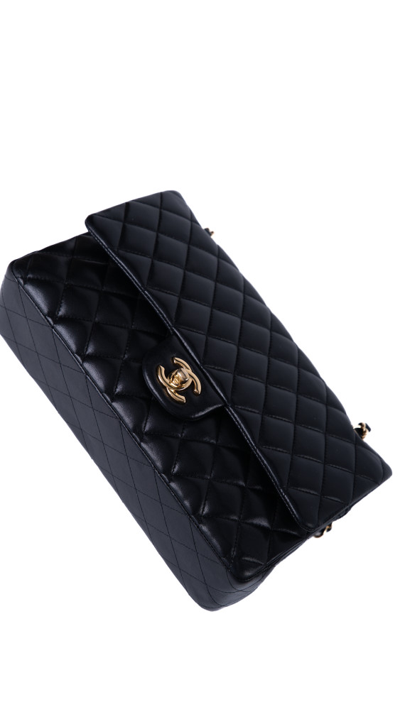 Chanel Classic Double Flap Bag i Size Medium Sort Lammeskinn