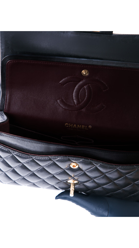Chanel Classic Double Flap Bag i Size Medium Sort Lammeskinn