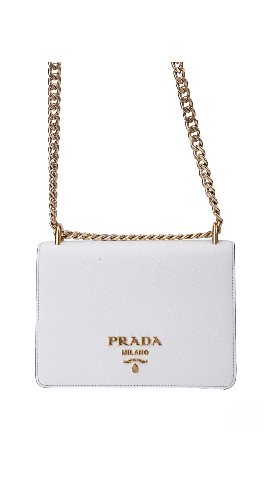 Prada Bauletto Saffiano Leather Shoulder Bag i Hvit