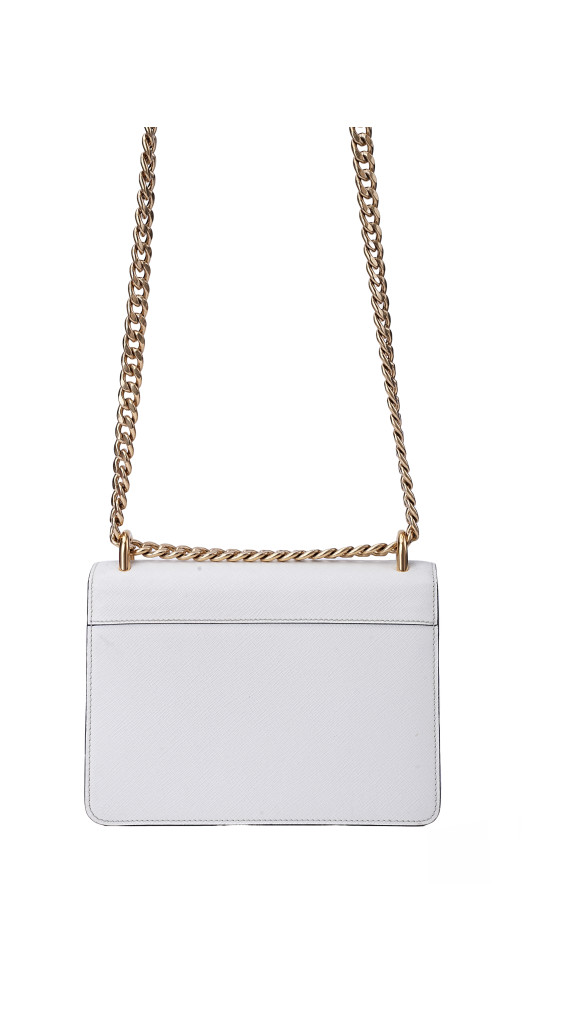 Prada Bauletto Saffiano Leather Shoulder Bag i Hvit
