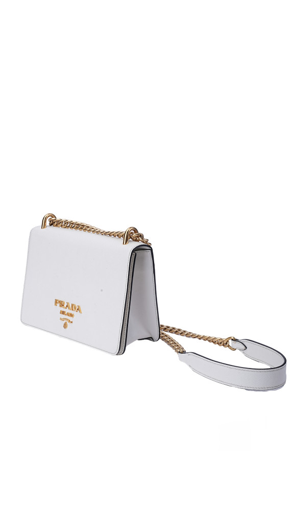 Prada Bauletto Saffiano Leather Shoulder Bag i Hvit