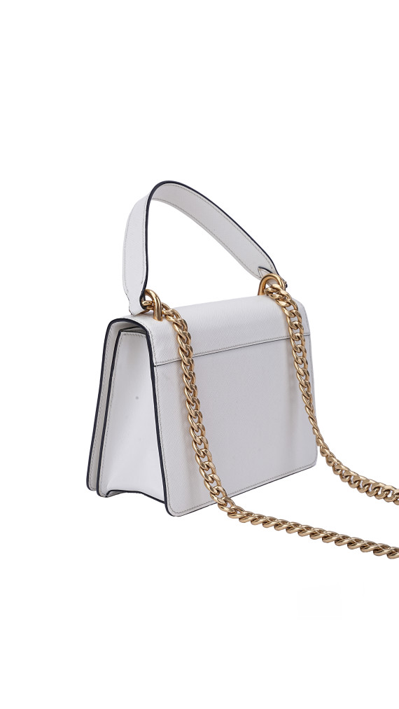 Prada Bauletto Saffiano Leather Shoulder Bag i Hvit