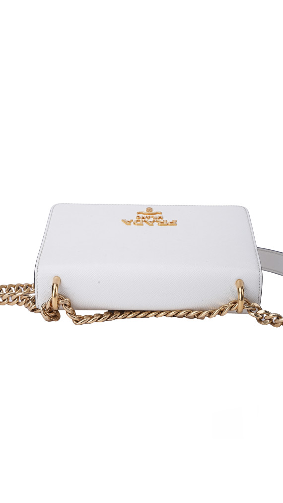 Prada Bauletto Saffiano Leather Shoulder Bag i Hvit