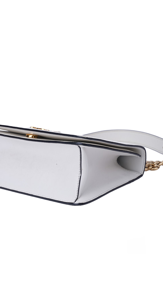 Prada Bauletto Saffiano Leather Shoulder Bag i Hvit