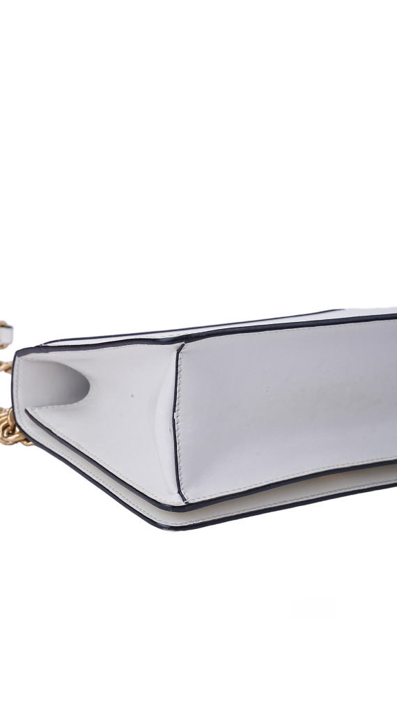 Prada Bauletto Saffiano Leather Shoulder Bag i Hvit