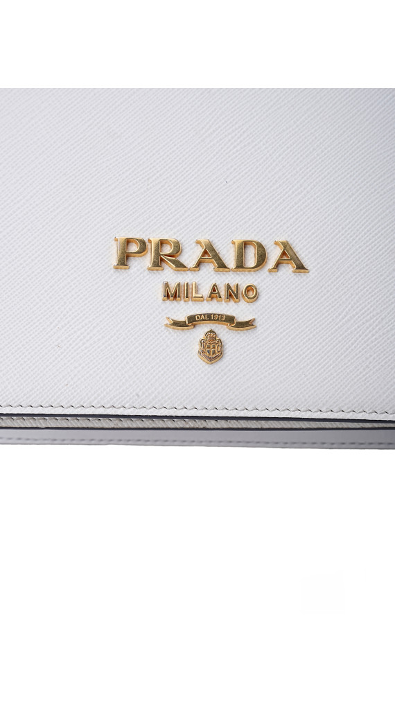 Prada Bauletto Saffiano Leather Shoulder Bag i Hvit