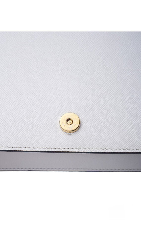 Prada Bauletto Saffiano Leather Shoulder Bag i Hvit
