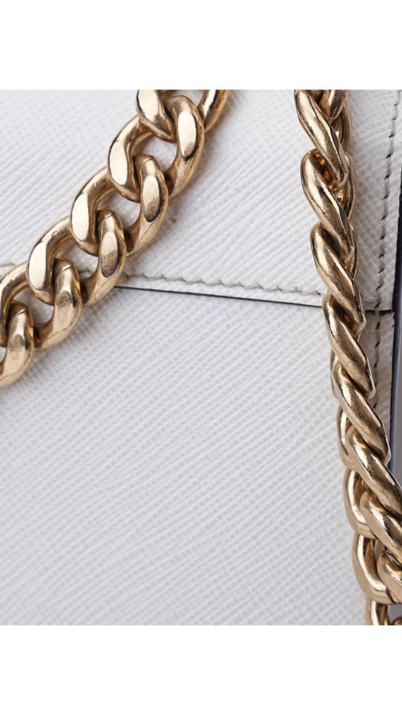 Prada Bauletto Saffiano Leather Shoulder Bag i Hvit