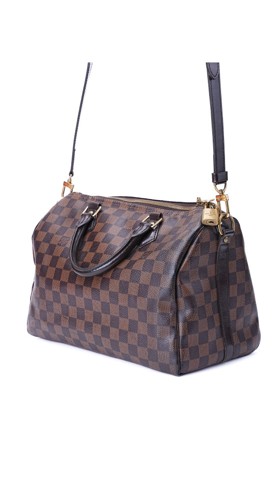 Louis Vuitton Damier Ebene Speedy 30 Crossbody Shoulder Bag