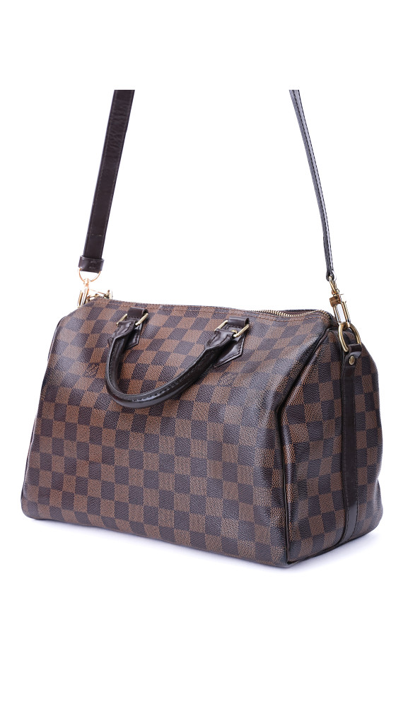 Louis Vuitton Damier Ebene Speedy 30 Crossbody Shoulder Bag