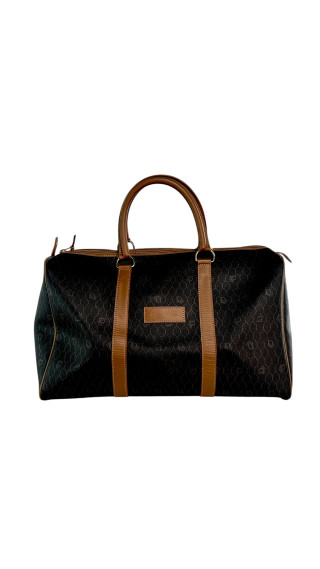 Dior Boston Bag i mørkebrun med lærdetaljer