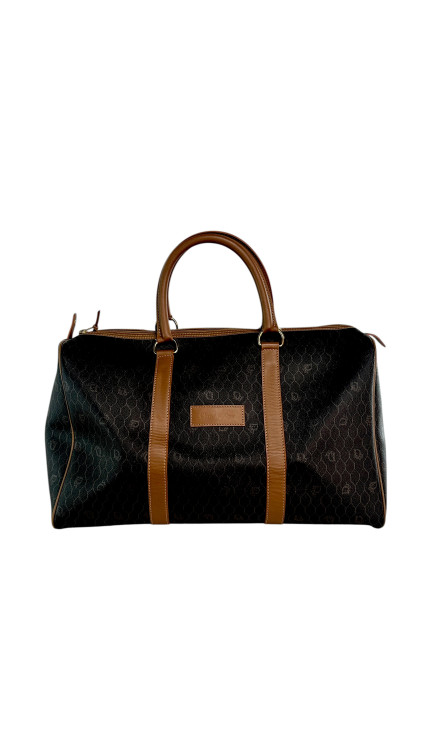 Dior Boston Bag i mørkebrun med lærdetaljer