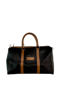 Dior Boston Bag i mørkebrun med lærdetaljer