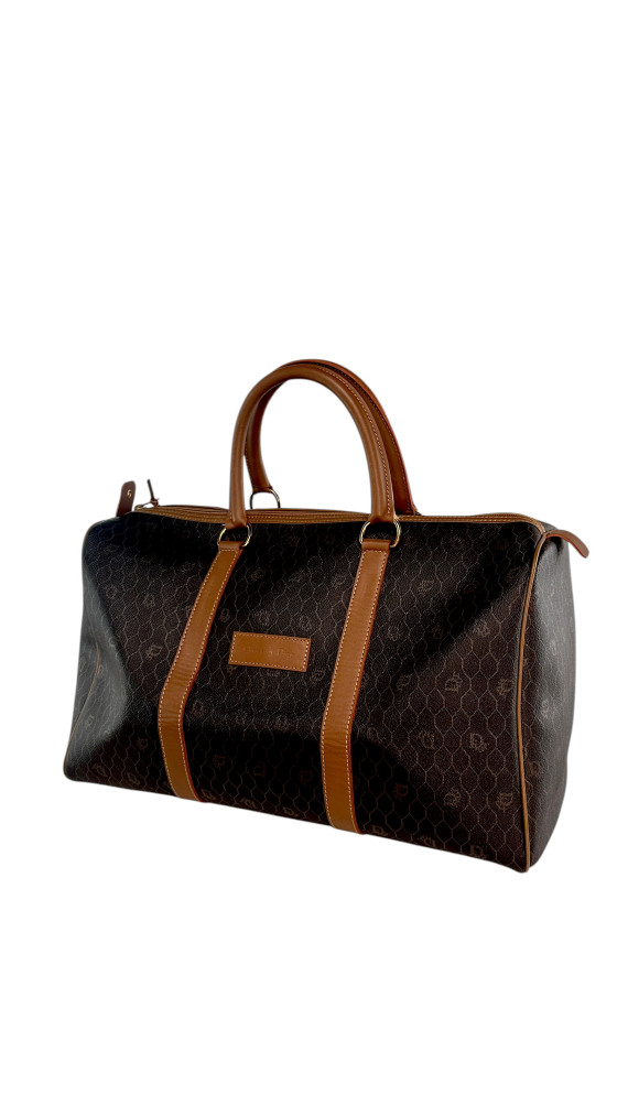 Dior Boston Bag i mørkebrun med lærdetaljer