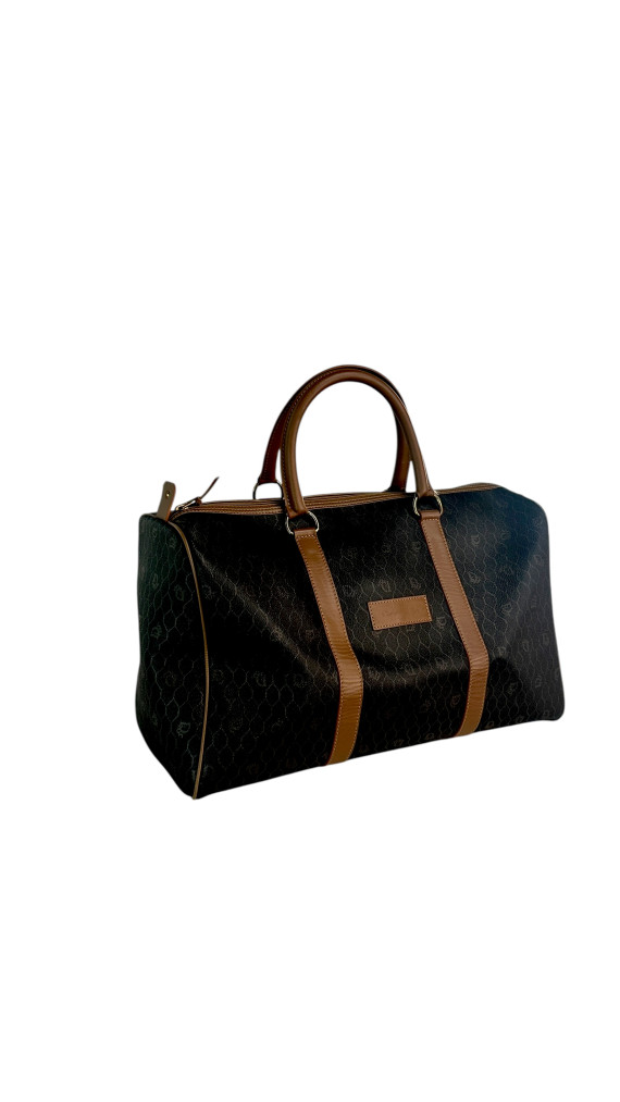 Dior Boston Bag i mørkebrun med lærdetaljer