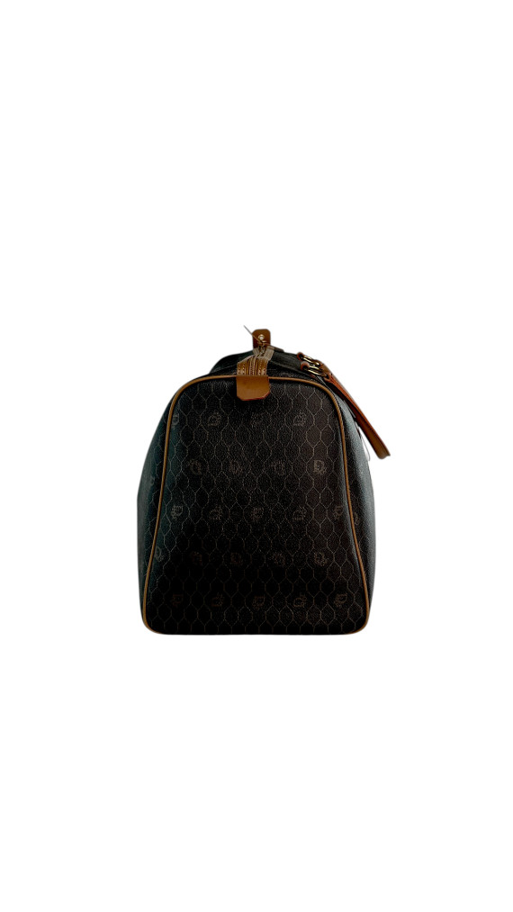 Dior Boston Bag i mørkebrun med lærdetaljer