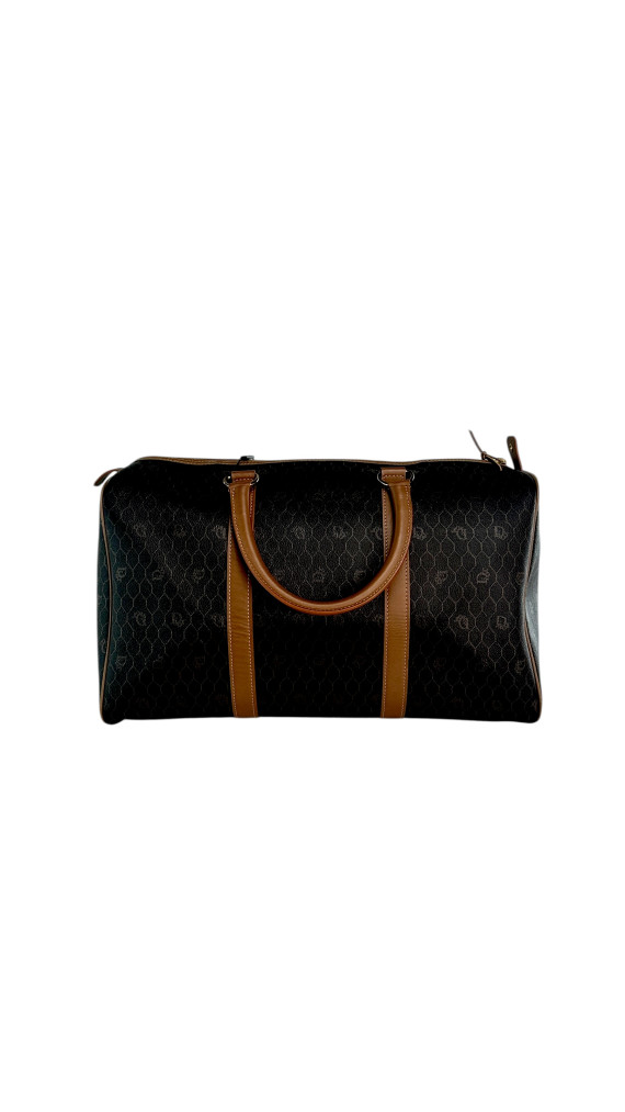 Dior Boston Bag i mørkebrun med lærdetaljer