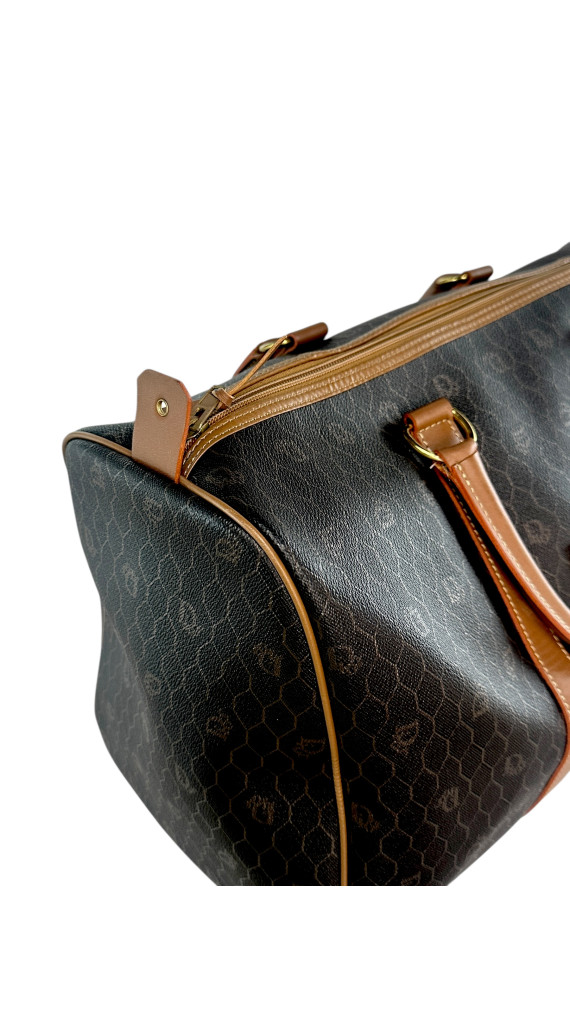 Dior Boston Bag i mørkebrun med lærdetaljer