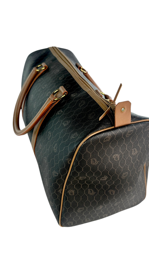 Dior Boston Bag i mørkebrun med lærdetaljer