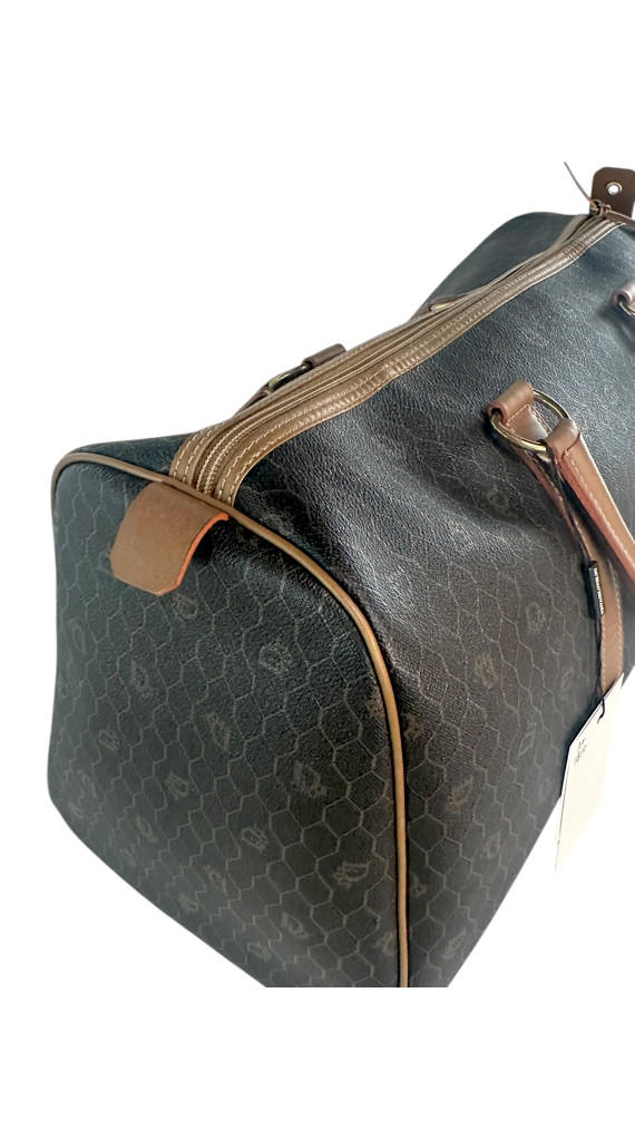 Dior Boston Bag i mørkebrun med lærdetaljer
