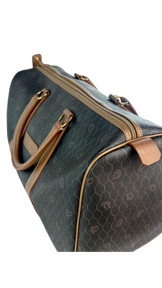 Dior Boston Bag i mørkebrun med lærdetaljer