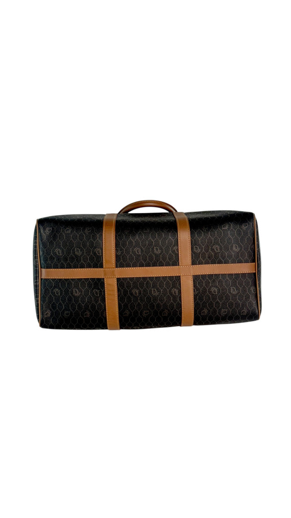 Dior Boston Bag i mørkebrun med lærdetaljer