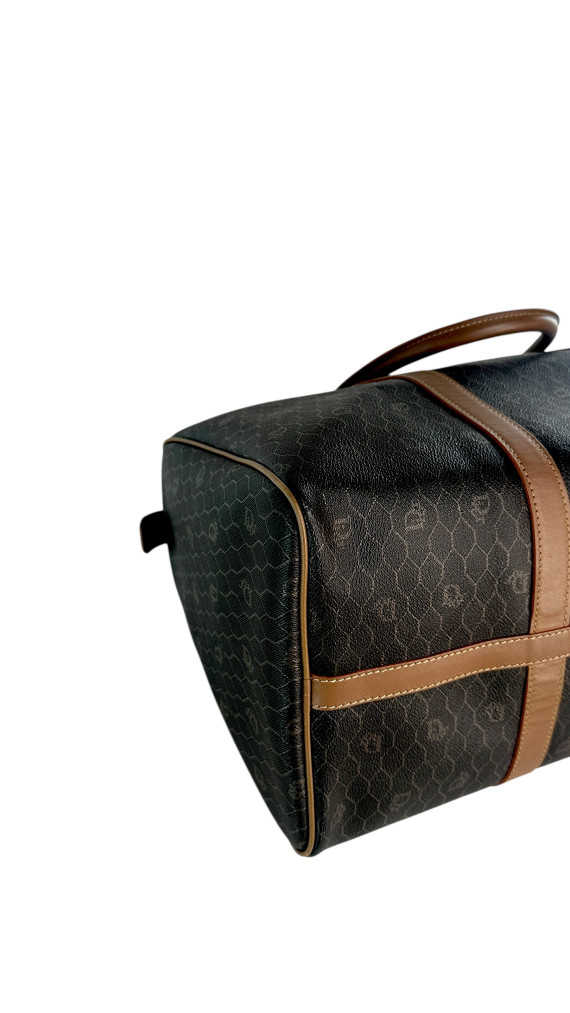 Dior Boston Bag i mørkebrun med lærdetaljer