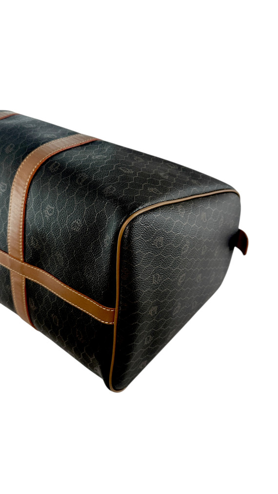 Dior Boston Bag i mørkebrun med lærdetaljer