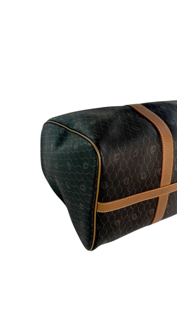 Dior Boston Bag i mørkebrun med lærdetaljer
