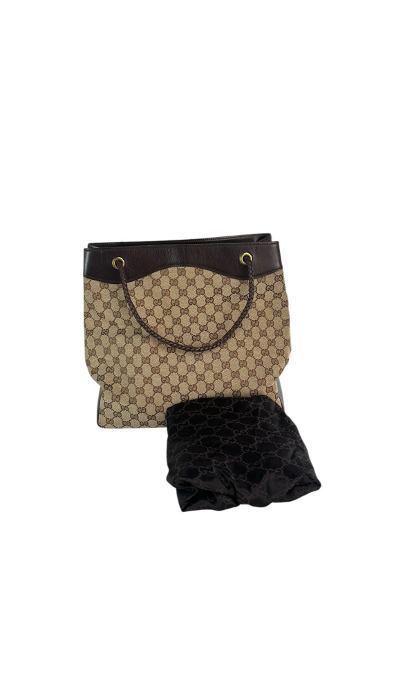 Gucci GG Canvas Tote Bag med lærdetaljer