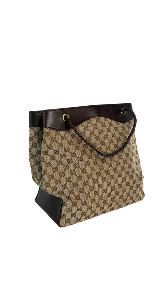 Gucci GG Canvas Tote Bag med lærdetaljer