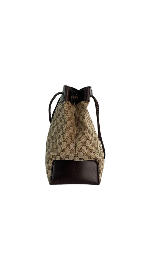 Gucci GG Canvas Tote Bag med lærdetaljer